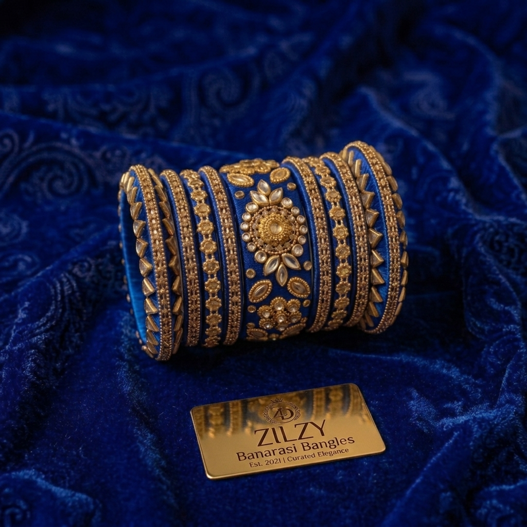 Zilzy "Curated Elegance" Banarasi Bangle Set – Black & Antique Gold