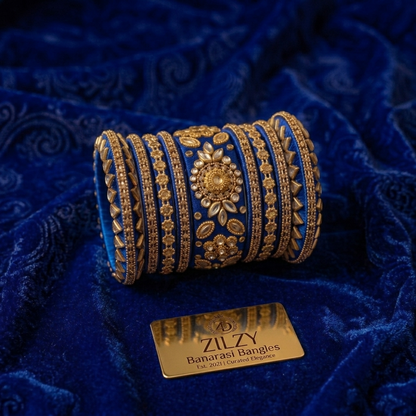 Zilzy "Curated Elegance" Banarasi Bangle Set – Black & Antique Gold
