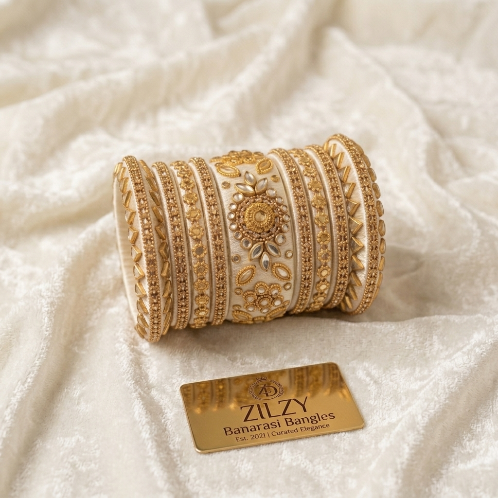 Zilzy "Curated Elegance" Banarasi Bangle Set – Black & Antique Gold
