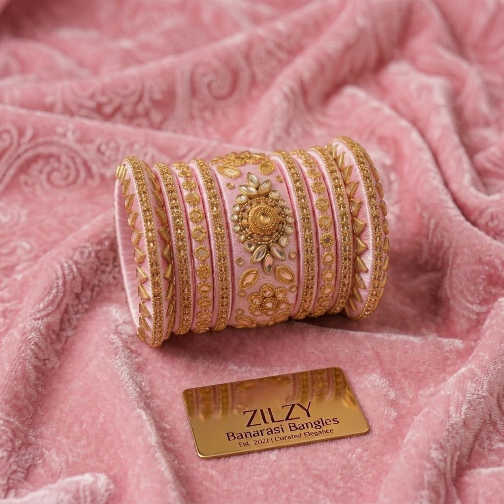 Zilzy "Curated Elegance" Banarasi Bangle Set – Black & Antique Gold