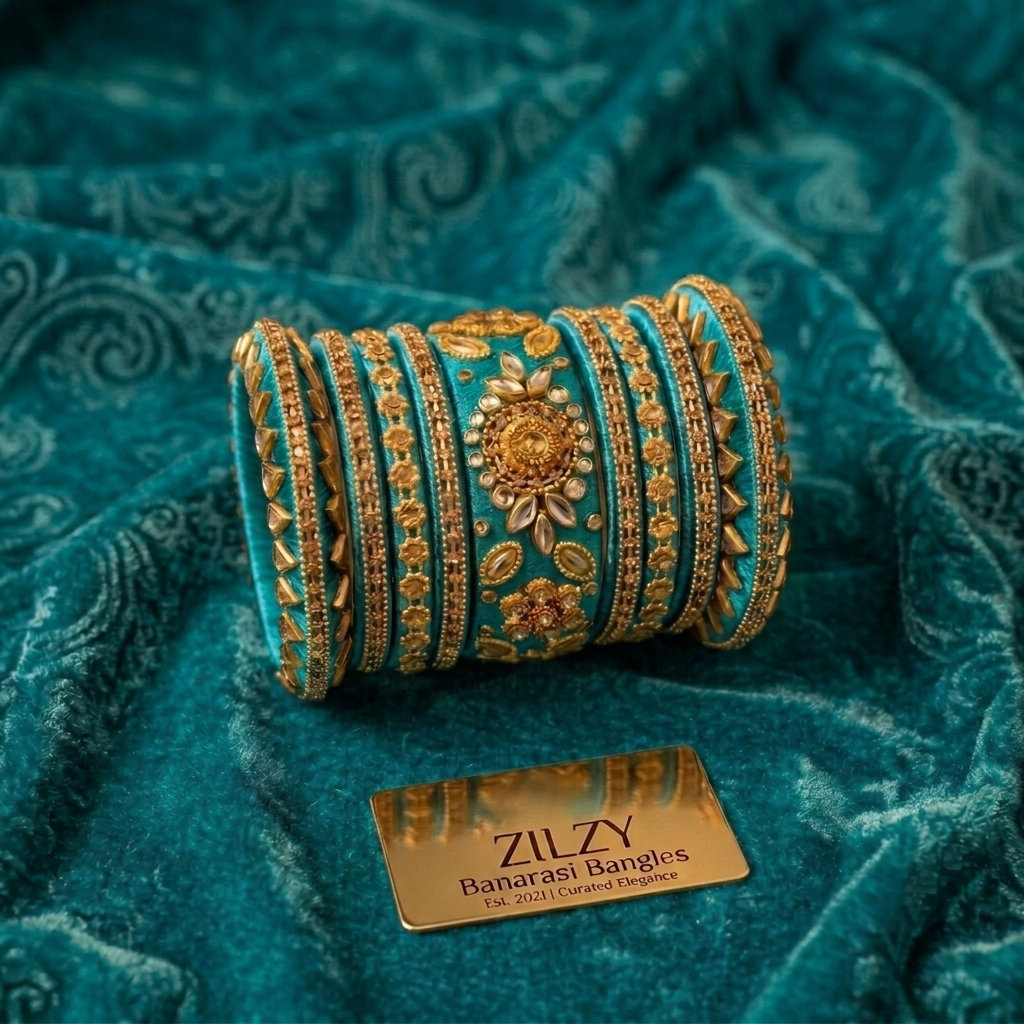 Zilzy "Curated Elegance" Banarasi Bangle Set – Black & Antique Gold