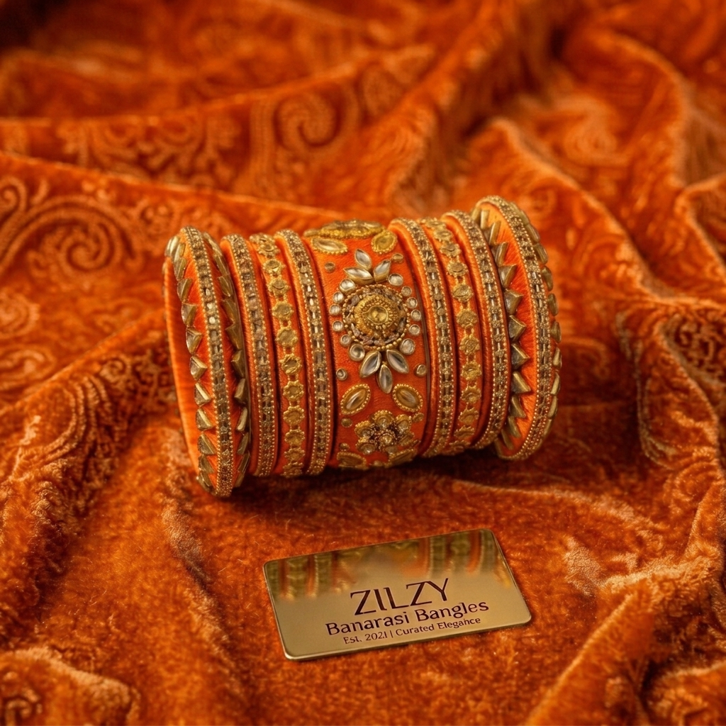 Zilzy "Curated Elegance" Banarasi Bangle Set – Black & Antique Gold