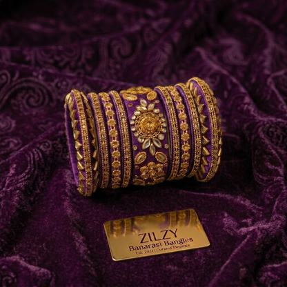 Zilzy "Curated Elegance" Banarasi Bangle Set – Black & Antique Gold