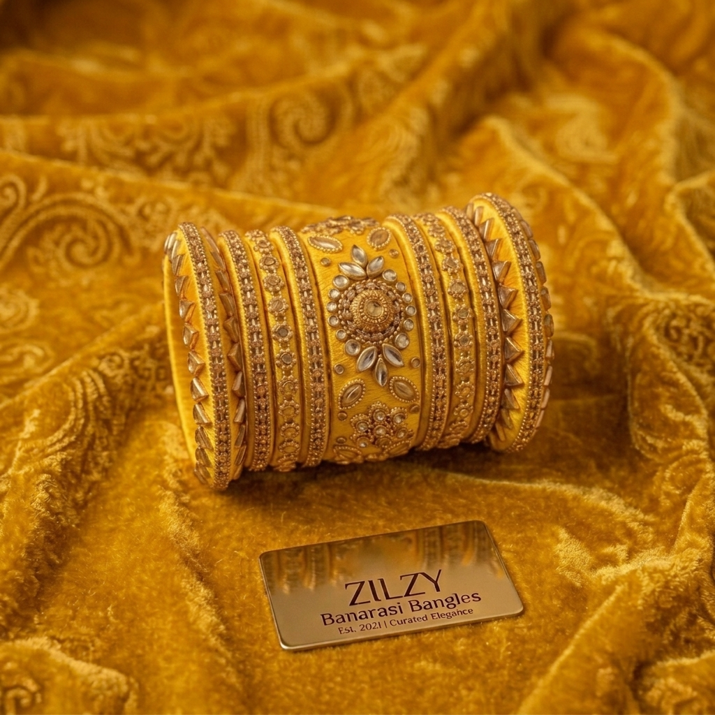 Zilzy "Curated Elegance" Banarasi Bangle Set – Black & Antique Gold