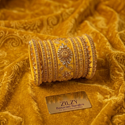 Zilzy "Curated Elegance" Banarasi Bangle Set – Black & Antique Gold