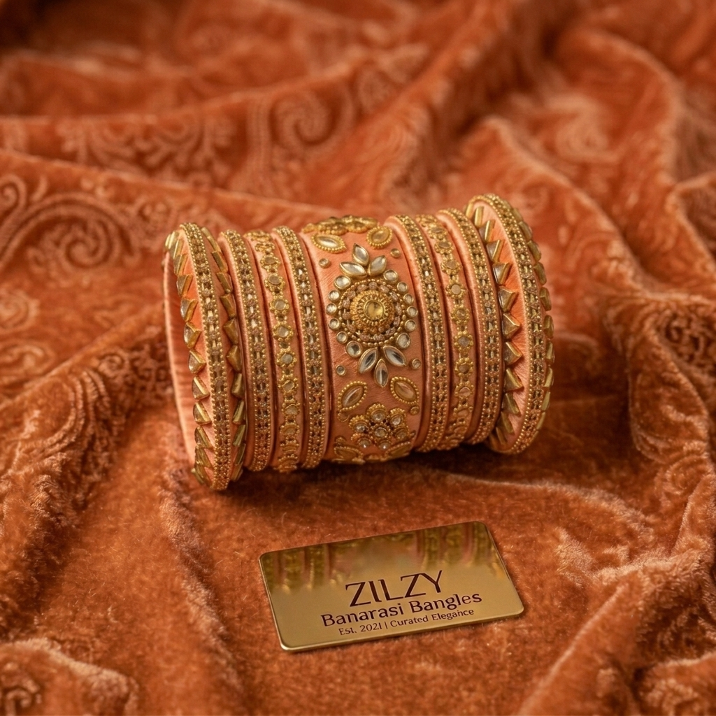 Zilzy "Curated Elegance" Banarasi Bangle Set – Black & Antique Gold