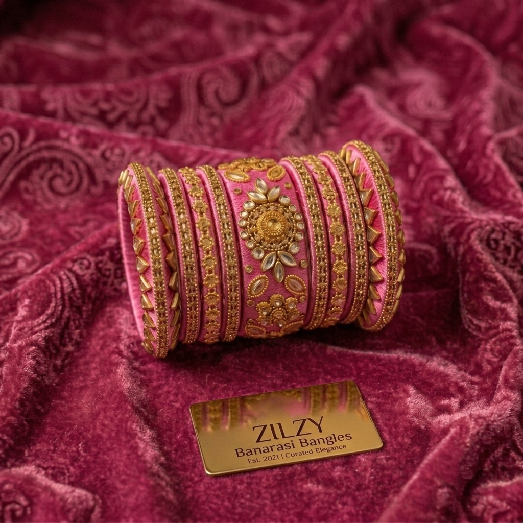 Zilzy "Curated Elegance" Banarasi Bangle Set – Black & Antique Gold