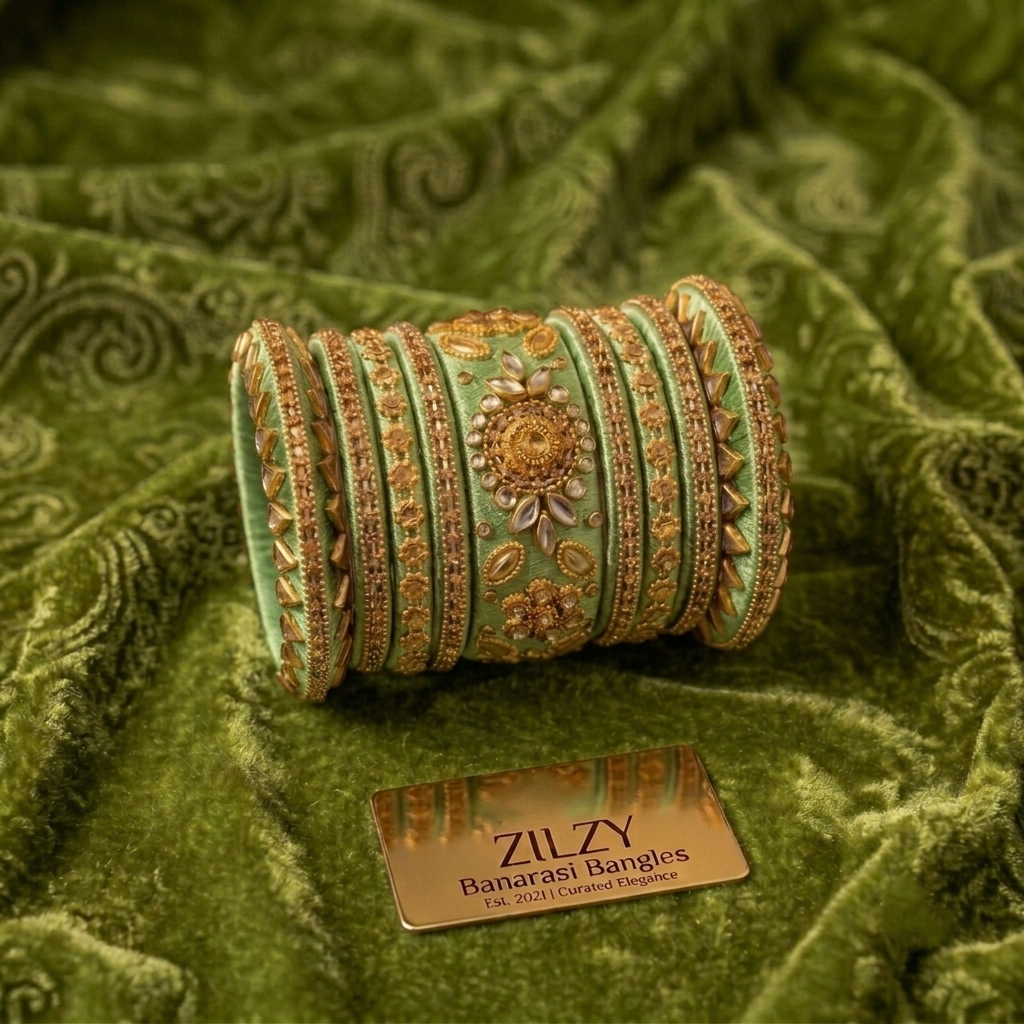 Zilzy "Curated Elegance" Banarasi Bangle Set – Black & Antique Gold