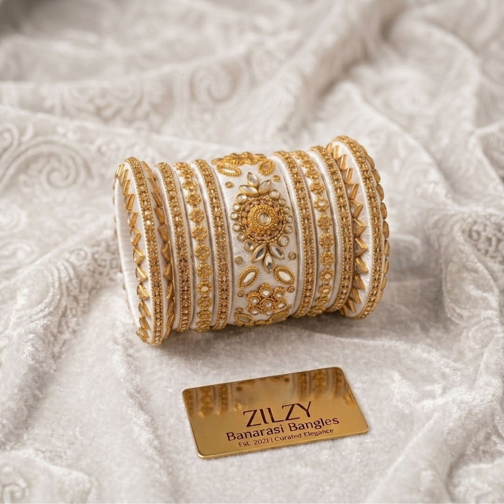 Zilzy "Curated Elegance" Banarasi Bangle Set – Black & Antique Gold