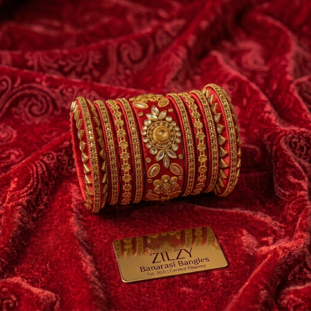 Zilzy "Curated Elegance" Banarasi Bangle Set – Black & Antique Gold