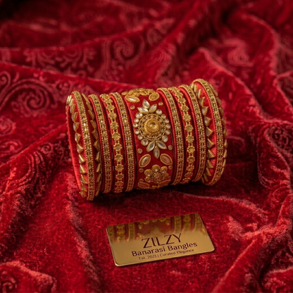 Zilzy "Curated Elegance" Banarasi Bangle Set – Black & Antique Gold
