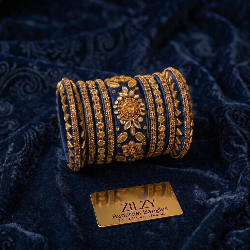 Zilzy "Curated Elegance" Banarasi Bangle Set – Black & Antique Gold