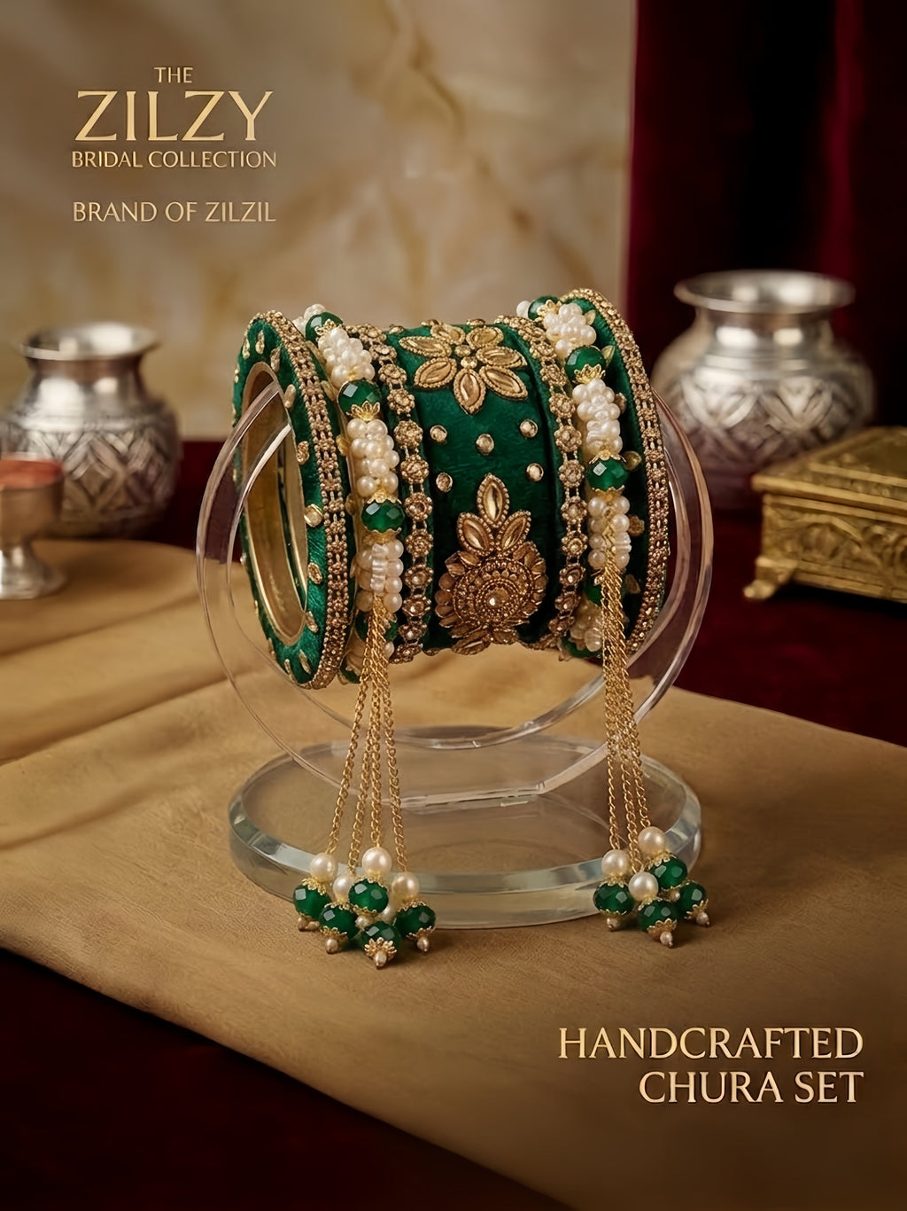 The Zilzy Bridal Collection – Premium Handcrafted Pearl & Gold Chura Set