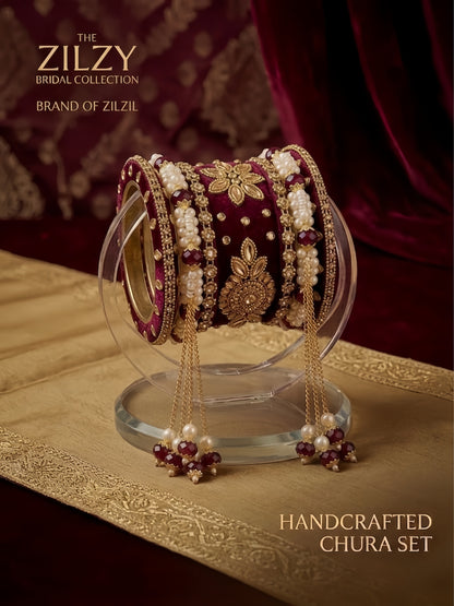 The Zilzy Bridal Collection – Premium Handcrafted Pearl & Gold Chura Set