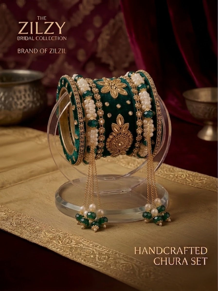 The Zilzy Bridal Collection – Premium Handcrafted Pearl & Gold Chura Set