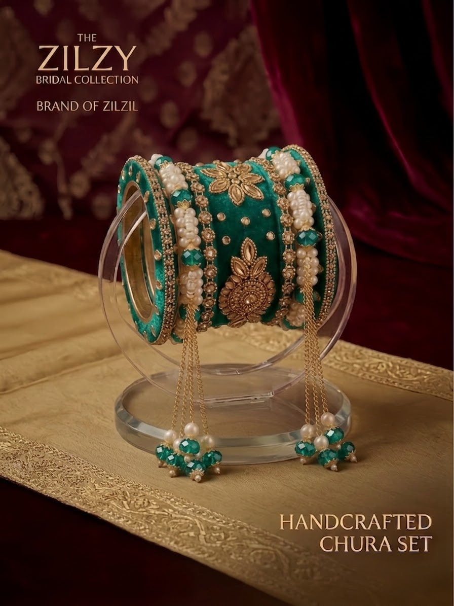 The Zilzy Bridal Collection – Premium Handcrafted Pearl & Gold Chura Set