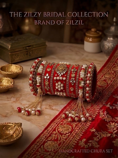The Zilzy Bridal Collection – Handcrafted Turquoise & Pearl Kundan Chura Set