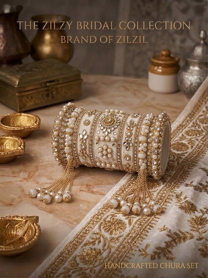 The Zilzy Bridal Collection – Handcrafted Turquoise & Pearl Kundan Chura Set