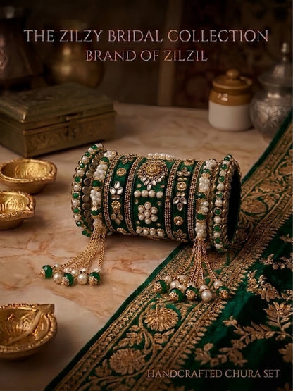 The Zilzy Bridal Collection – Handcrafted Turquoise & Pearl Kundan Chura Set