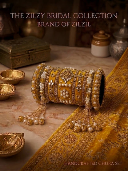 The Zilzy Bridal Collection – Handcrafted Turquoise & Pearl Kundan Chura Set