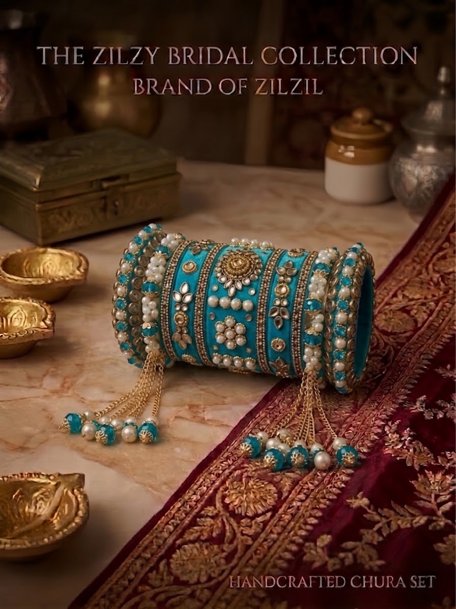The Zilzy Bridal Collection – Handcrafted Turquoise & Pearl Kundan Chura Set