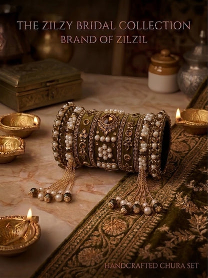 The Zilzy Bridal Collection – Handcrafted Turquoise & Pearl Kundan Chura Set