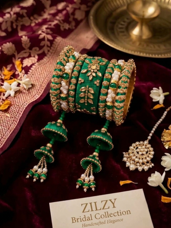 Bridal Kundan & Pearl Thread Chura by Zilzy